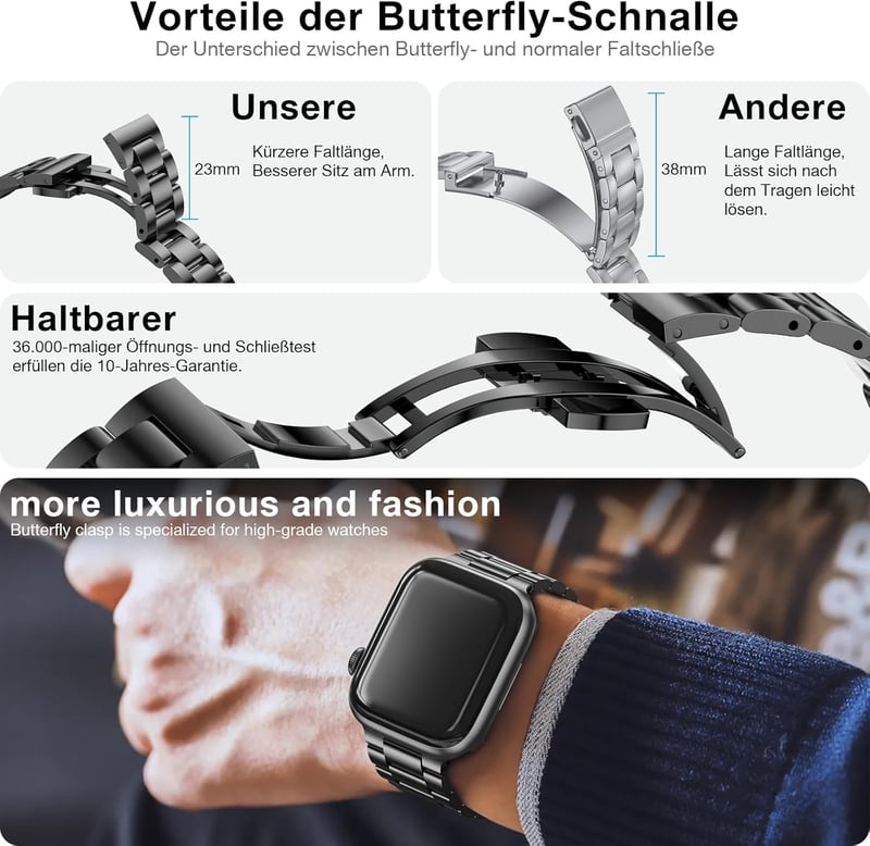 Rozsdamentes Acél Fémszíj Apple Watch Órához - Állítható Unisex Csuklópánt iWatch Series 1-9, SE, Ultra Modellekhez (38-49mm)