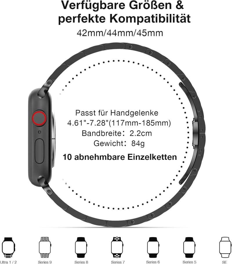 Rozsdamentes Acél Fémszíj Apple Watch Órához - Állítható Unisex Csuklópánt iWatch Series 1-9, SE, Ultra Modellekhez (38-49mm)