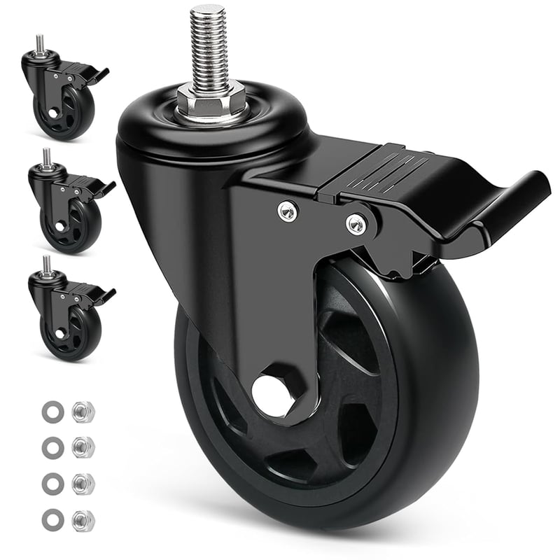 RRIUTO 125 mm Forgó Bútor Görgő Fékezéssel, 650 kg Terhelhetőség, 4 db Nehéz Kivitelű Görgő
