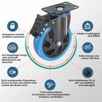 RRIUTO 125mm Forgókerék Fékes Görgő 800kg Teherbírás Bútor Szállítókerék 2