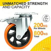 RRIUTO 125mm Nehéz Görgő Fékes Szett 4db 800kg Terhelhetőség Forgó Bútor Görgő - 125 mm 4
