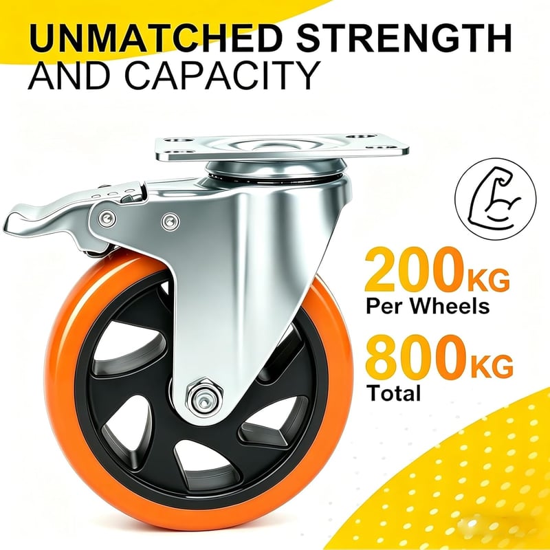 RRIUTO 125mm Nehéz Görgő Fékes Szett 4db 800kg Terhelhetőség Forgó Bútor Görgő - 125 mm