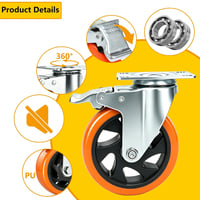 RRIUTO 125mm Nehéz Görgő Fékes Szett 4db 800kg Terhelhetőség Forgó Bútor Görgő - 125 mm 3