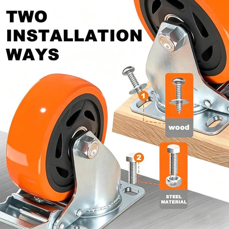 RRIUTO 125mm Nehéz Görgő Fékes Szett 4db 800kg Terhelhetőség Forgó Bútor Görgő - 125 mm