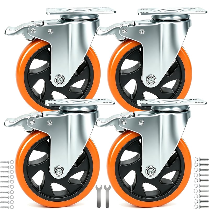 RRIUTO 125mm Nehéz Görgő Fékes Szett 4db 800kg Terhelhetőség Forgó Bútor Görgő - 125 mm