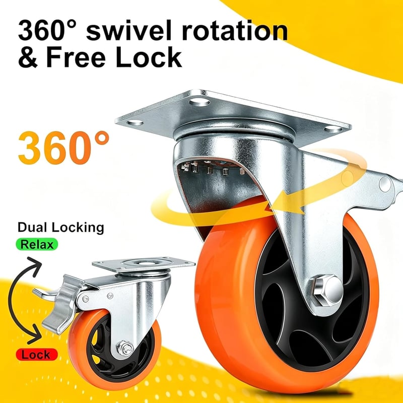 RRIUTO 125mm Nehéz Görgő Fékes Szett 4db 800kg Terhelhetőség Forgó Bútor Görgő - 125 mm