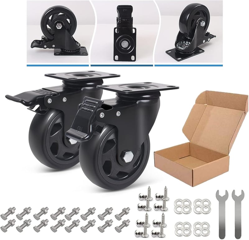 RRIUTO 75mm Forgó Kerék Fékes Szett 4db 500kg Teherbírás Bútor Szállító Görgő