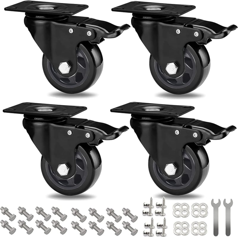 RRIUTO 75mm Forgó Kerék Fékes Szett 4db 500kg Teherbírás Bútor Szállító Görgő