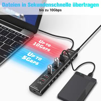 RSHTECH 10 portos USB-C 3.2 hub aktív tápegységgel, gyorstöltés és PD támogatás - A10QPD 3