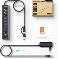 RSHTECH 10 portos USB-C 3.2 hub aktív tápegységgel, gyorstöltés és PD támogatás - A10QPD 8