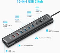 RSHTECH 10 portos USB-C 3.2 hub aktív tápegységgel, gyorstöltés és PD támogatás - A10QPD 2