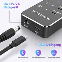RSHTECH 10 portos USB-C hub tápegységgel, 3 USB 3.2 és 7 USB 3.0 porttal 3