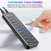 RSHTECH 10 portos USB-C hub tápegységgel, 3 USB 3.2 és 7 USB 3.0 porttal 4