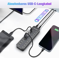 RSHTECH 10 portos USB-C hub tápegységgel, 3 USB 3.2 és 7 USB 3.0 porttal 7