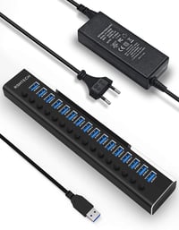RSHTECH 16 portos USB 3.0 hub aktív tápellátással, alumínium, 100W, professzionális 1
