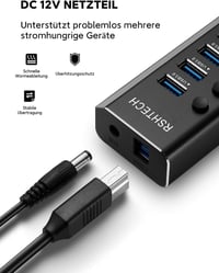 RSHTECH 16 portos USB 3.0 hub aktív tápellátással, alumínium, 100W, professzionális 4