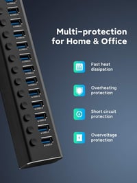 RSHTECH 16 portos USB 3.0 hub aktív tápellátással, alumínium, 100W, professzionális 6