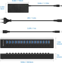 RSHTECH 16 portos USB 3.0 hub aktív tápellátással, alumínium, 100W, professzionális 7