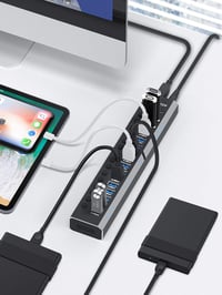 RSHTECH 16 portos USB 3.0 hub aktív tápellátással, alumínium, 100W, professzionális 2