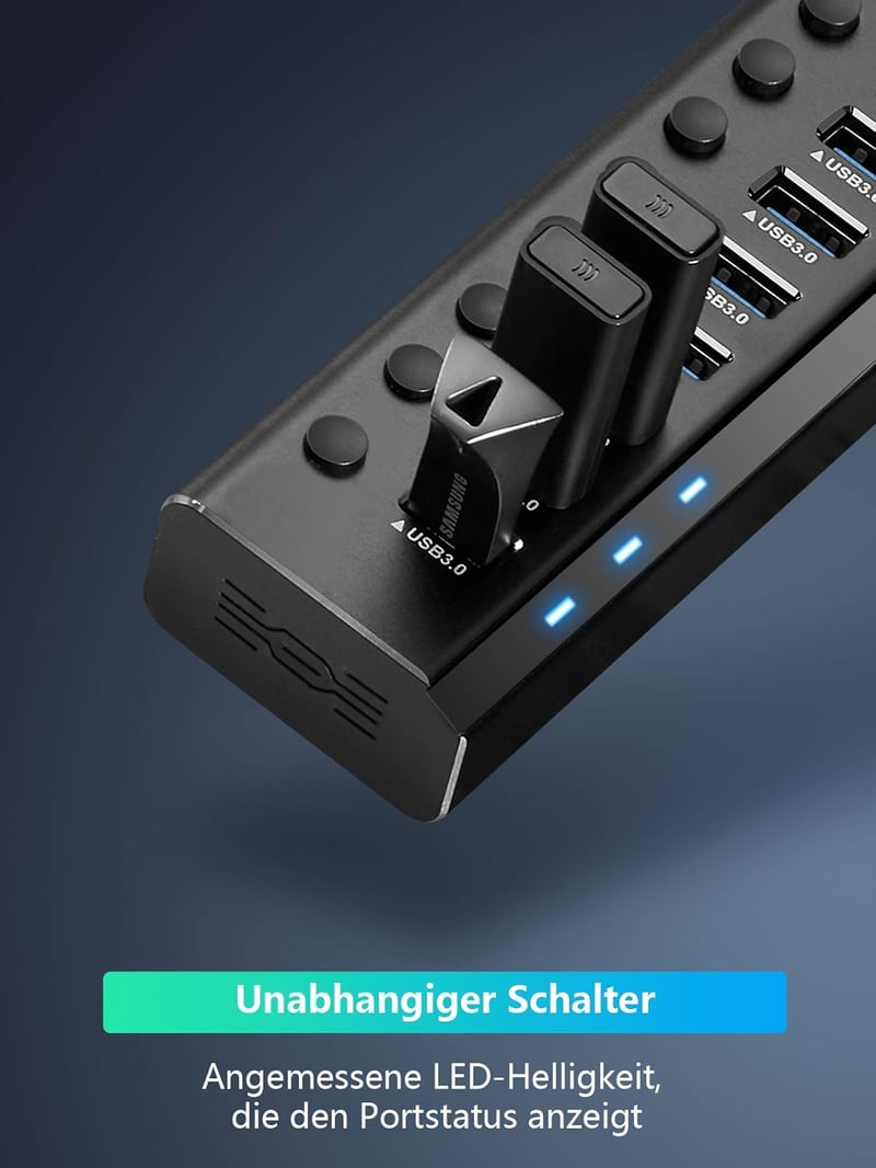 RSHTECH 16 portos USB 3.0 hub aktív tápellátással, alumínium, 100W, professzionális