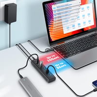 RSHTECH 7 portos USB-C 3.2 hub aktív tápegységgel, 10Gbps és 5Gbps portok - 3*10Gbps+4*5Gbps 2