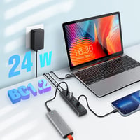 RSHTECH 7 portos USB-C 3.2 hub aktív tápegységgel, 10Gbps és 5Gbps portok - 3*10Gbps+4*5Gbps 7