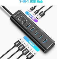 RSHTECH 7 portos USB-C 3.2 hub aktív tápegységgel, 10Gbps és 5Gbps portok - 3*10Gbps+4*5Gbps 3