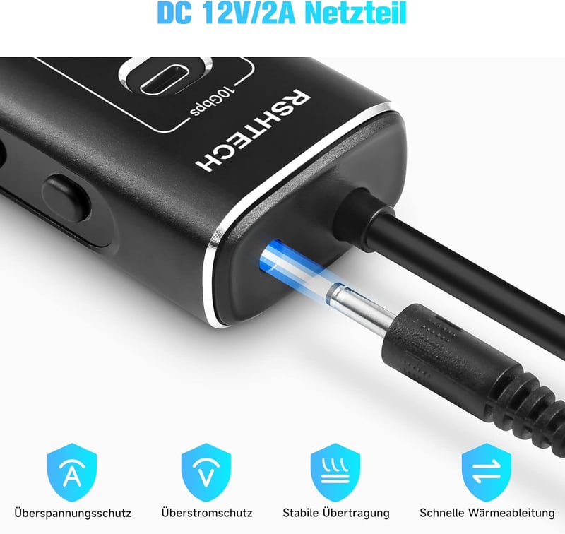 RSHTECH 7 portos USB-C 3.2 hub aktív tápegységgel, 10Gbps és 5Gbps portok - 3*10Gbps+4*5Gbps