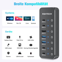 RSHTECH 7 portos USB-C 3.2 hub aktív tápegységgel, 10Gbps sebességgel - ST07C-4 7