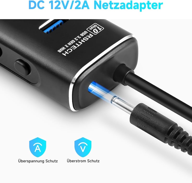 RSHTECH Alumínium USB 3.2 Hub 7 Porttal - Aktív Elosztó 24W Tápegységgel, 10 Gbps Adatátvitel, 2-in-1 Kábel (Type A & C), Laptop Kompatibili - A107