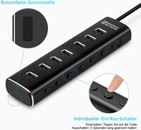 RSHTECH Alumínium USB 3.2 Hub 7 Porttal - Aktív Elosztó 24W Tápegységgel, 10 Gbps Adatátvitel, 2-in-1 Kábel (Type A & C), Laptop Kompatibili - A107 7