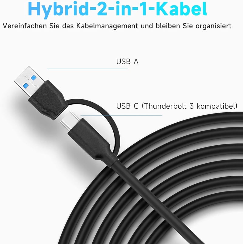 RSHTECH Alumínium USB 3.2 Hub 7 Porttal - Aktív Elosztó 24W Tápegységgel, 10 Gbps Adatátvitel, 2-in-1 Kábel (Type A & C), Laptop Kompatibili - A107