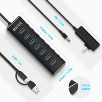 RSHTECH Alumínium USB 3.2 Hub 7 Porttal - Aktív Elosztó 24W Tápegységgel, 10 Gbps Adatátvitel, 2-in-1 Kábel (Type A & C), Laptop Kompatibili - A107 8