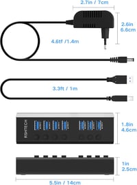 RSHTECH Alumínium USB Hub 3.0 - 7 Portos Aktív USB Elosztó Adatátvitelhez, 24W, 12V/2A Tápegységgel, Egyedi Kapcsolókkal és LED Kijelzővel 6