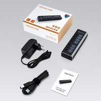 RSHTECH Alumínium USB Hub 3.0 - 7 Portos Aktív USB Elosztó Adatátvitelhez, 24W, 12V/2A Tápegységgel, Egyedi Kapcsolókkal és LED Kijelzővel 7