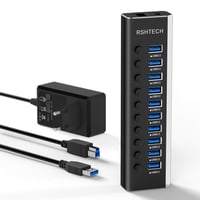 Aktívny 10-portový USB 3.0 rozbočovač RSHTECH z hliníka s 36W napájacím adaptérom 2