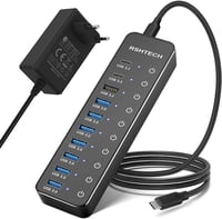 RSHTECH USB 3.2 Hub 10 portos aktív elosztó 3x10Gbps + 7x5Gbps tápegységgel 1