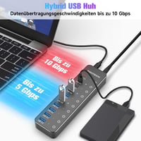 RSHTECH USB 3.2 Hub 10 portos aktív elosztó 3x10Gbps + 7x5Gbps tápegységgel 3