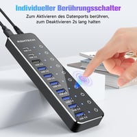 RSHTECH USB 3.2 Hub 10 portos aktív elosztó 3x10Gbps + 7x5Gbps tápegységgel 7
