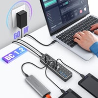 RSHTECH USB 3.2 Hub 10 portos aktív elosztó 3x10Gbps + 7x5Gbps tápegységgel 8