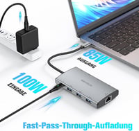 RSHTECH USB-C Hub Ethernet adapterrel, 4 portos USB3.2 elosztó 1Gbps hálózati adapterrel 5
