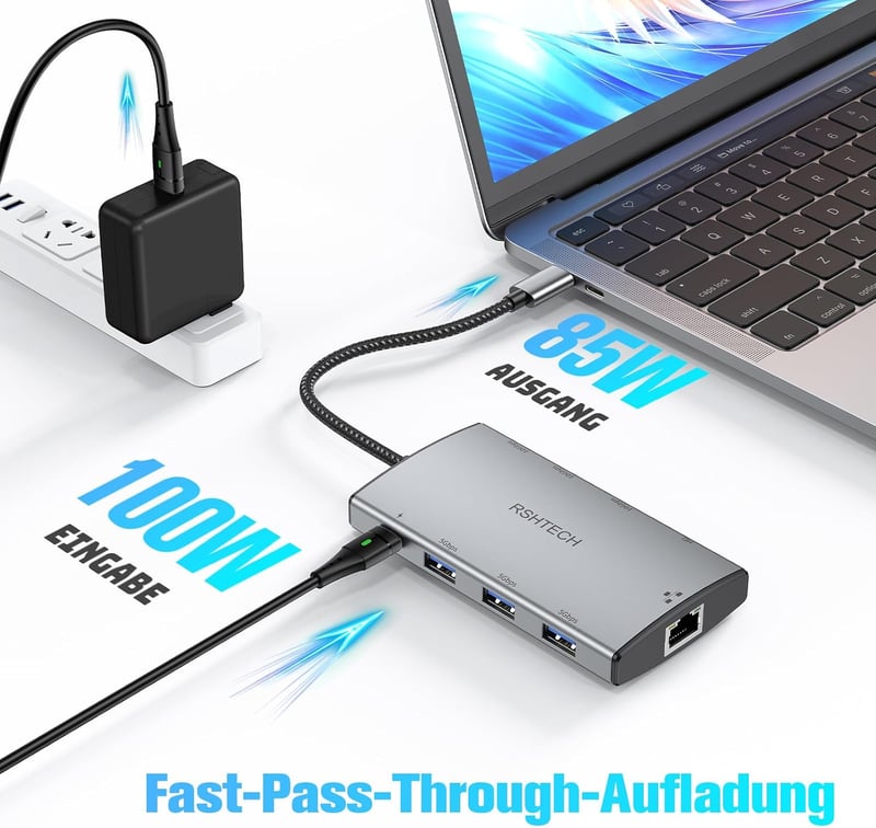 RSHTECH USB-C Hub Ethernet adapterrel, 4 portos USB3.2 elosztó 1Gbps hálózati adapterrel
