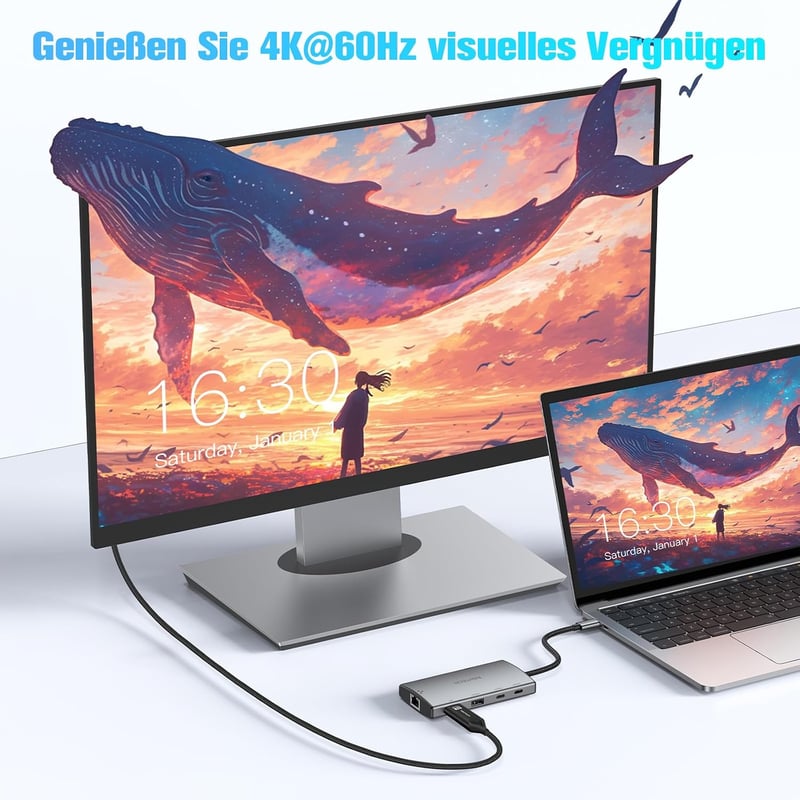 RSHTECH USB-C Hub Ethernet adapterrel, 4 portos USB3.2 elosztó 1Gbps hálózati adapterrel