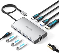 RSHTECH USB-C Hub Ethernet adapterrel, 4 portos USB3.2 elosztó 1Gbps hálózati adapterrel 1