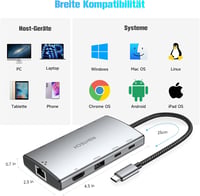 RSHTECH USB-C Hub Ethernet adapterrel, 4 portos USB3.2 elosztó 1Gbps hálózati adapterrel 7