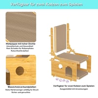 Pat pentru pisici pe două niveluri RSHVSMS cu placă de zgâriat în formă de L, carton rezistent la uzură, 4 jucării sub formă de minge și suprafață de odihnă confortabilă, mobilier pentru pisici 3