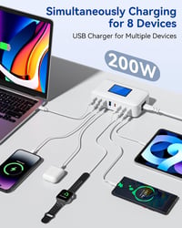 Rsydmny 200 W USB-C töltőállomás 8 porttal, PD 65 W, LCD kijelzővel - fehér 5