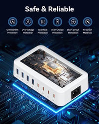 Rsydmny 200 W USB-C töltőállomás 8 porttal, PD 65 W, LCD kijelzővel - fehér 3