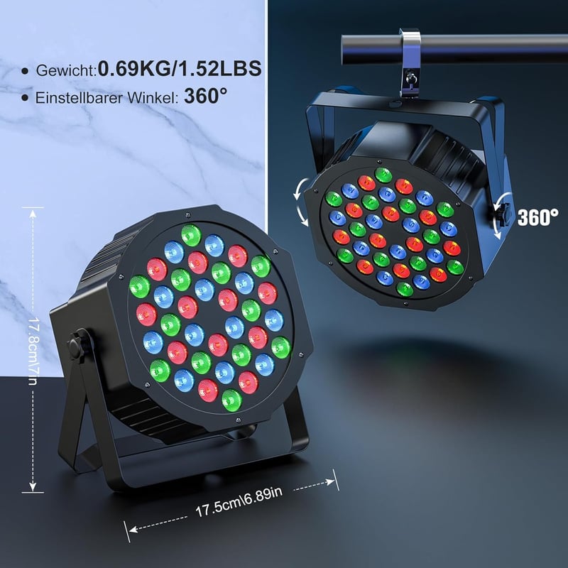 Rtktoup 2x36 LED PAR RGB spotlámpa távirányítóval, hangvezérelt diszkó fény