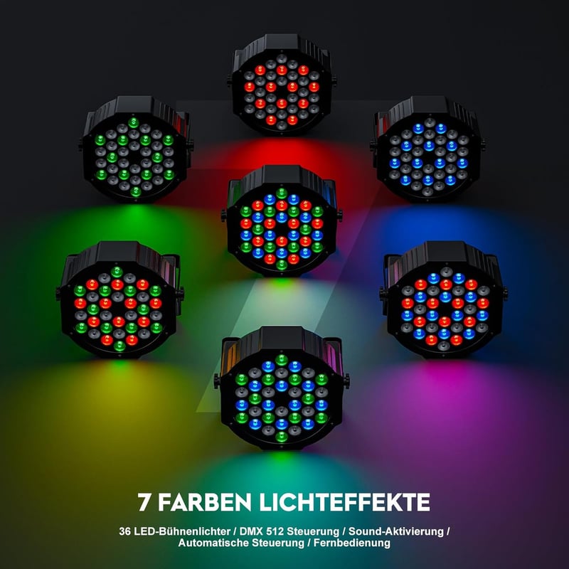 Rtktoup 2x36 LED PAR RGB spotlámpa távirányítóval, hangvezérelt diszkó fény